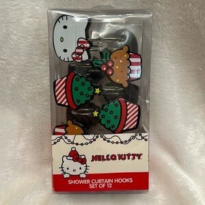 New Hello Kitty Christmas Winter Holiday Cupcake Shower Curtain Hooks Set Of 12